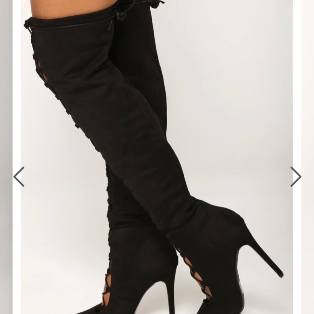 Fashion Nova Lace Up Knee High Heel Boots - Picture 3 of 16